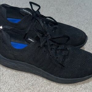 Shoes For Crews Black Athletic Knit Lace-Up Sneakers with Blue Insoles
